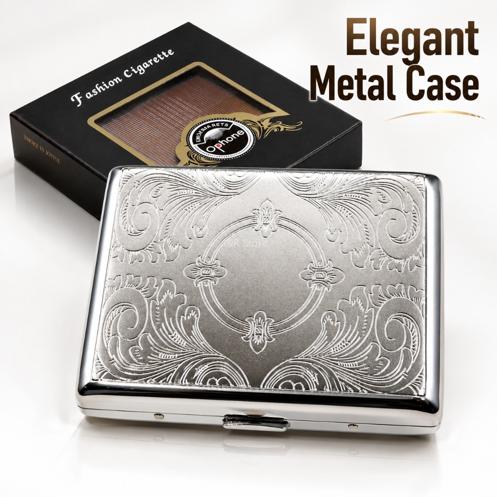 Travel Accessories Box - Edelstahl-Zigarettenetui mit Prägung, tragbarer Metallbehälter, Aufbewahrungshalter,