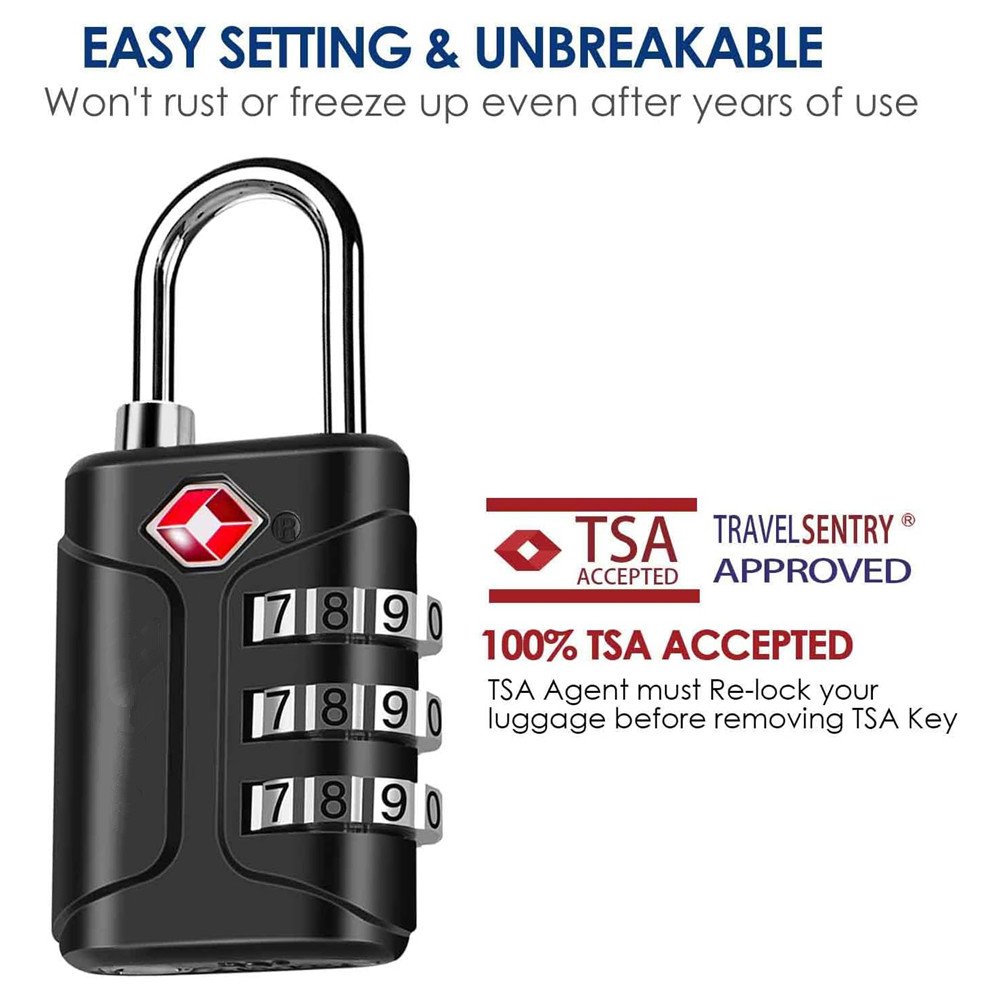 Travel Lock Tsa Approved - TSA-zugelassene Gepäckschlösser, Reise-Vorhängeschloss mit Zahlenkombination, 3-stelliges
