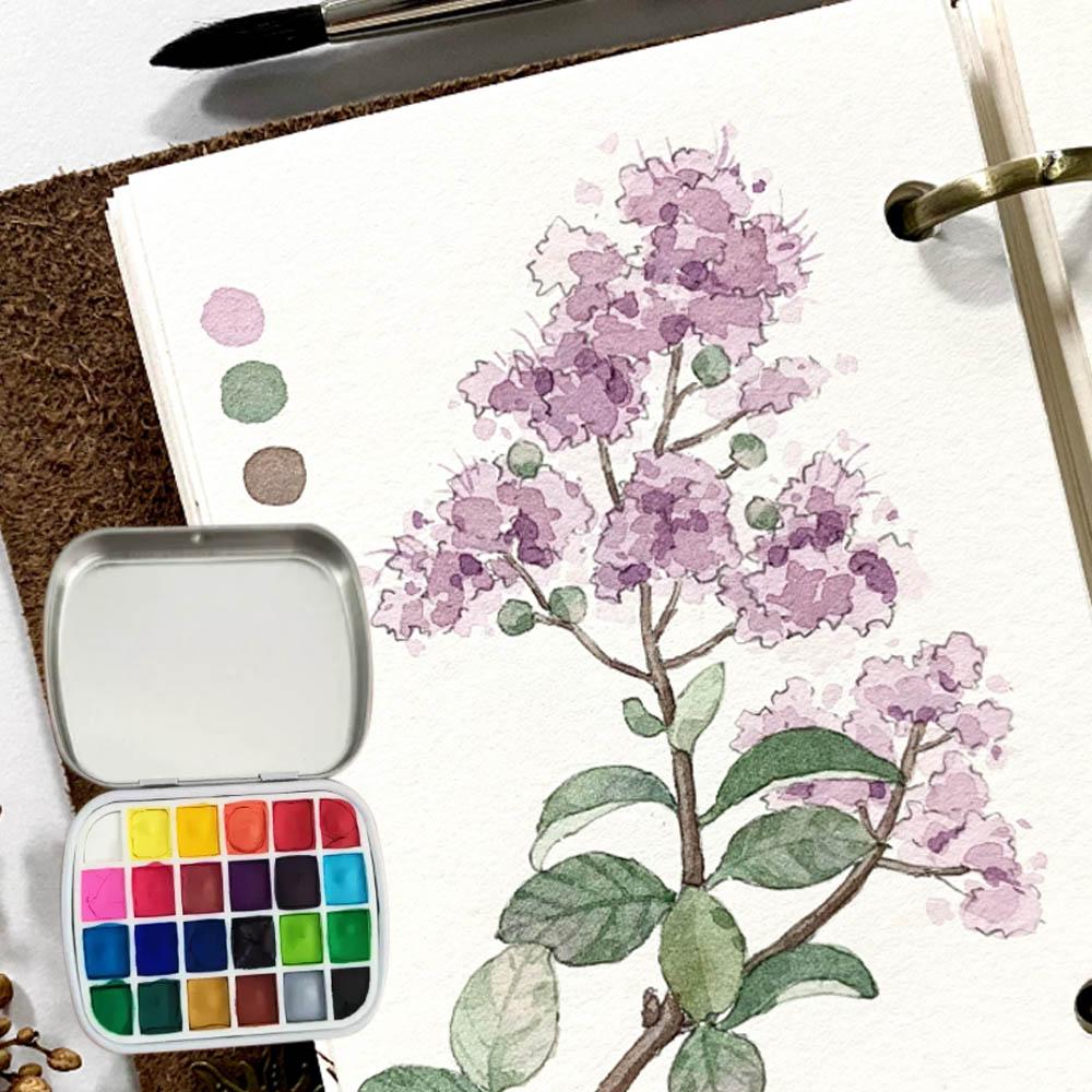 Travel Accessories Box - Tragbare 12/24-Fächer Aquarellbox, Leere Eisen-Aquarellfarbenbox, Outdoor-Reise-Pigmentbox