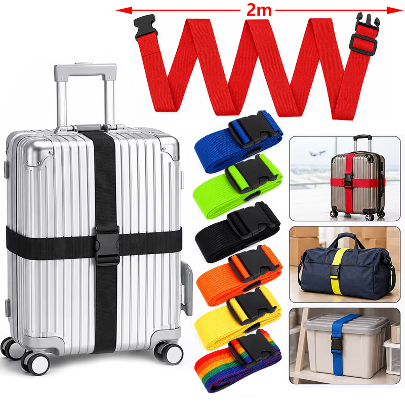 Luggage Strap Belt - 2m Verstellbarer Gepäckgurt, Querriemen, Reisekoffer-Nylonschnallenriemen, Gepäckgurte,