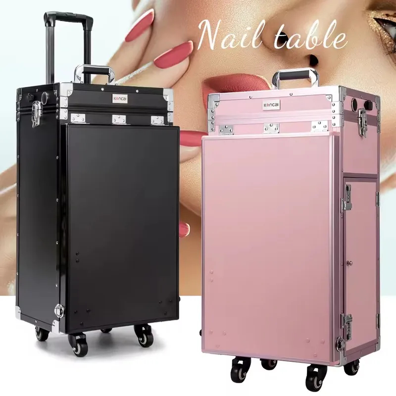 Travel Accessories In Train - NEUER Faltbarer Rollbarer Manikürtisch Make-up-Koffer mit