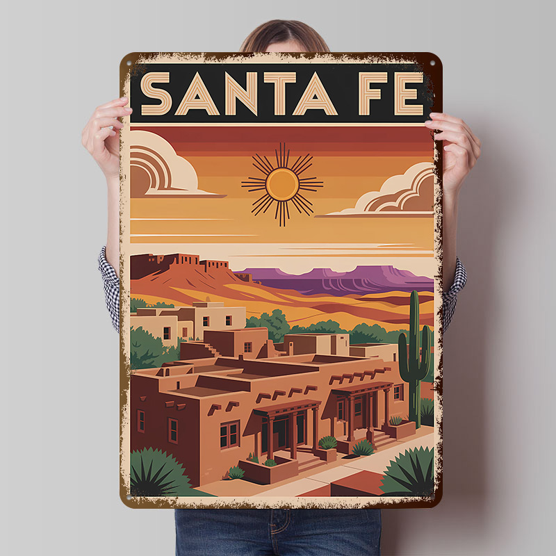 Travel Accessories For Europe - Santa Fe Reiseplakat, personalisierte Vintage-Metallschilder, Wandkunst,