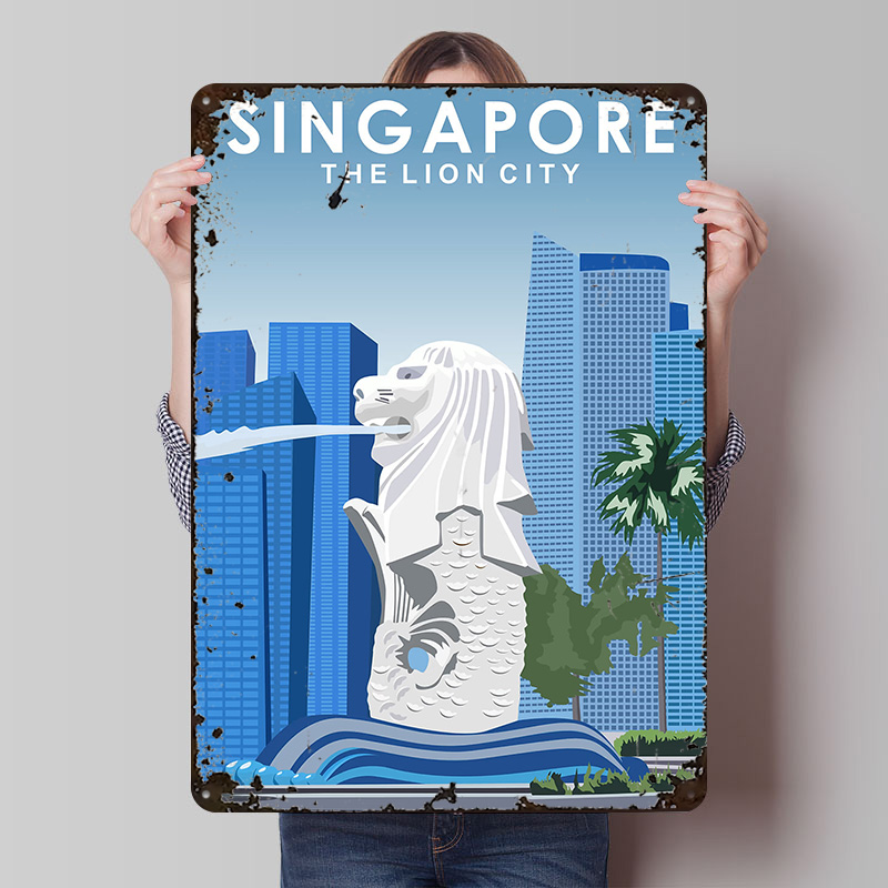 Travel Accessories Singapore - Singapore Reise-Metallposter, personalisierte Wandkunst, Retro-Vintage-Metallschilder für