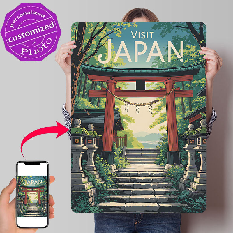 Travel Accessories For Europe - Japan-Reise 3D-Textur-Poster, individuell bedrucktes Vintage-Metallschild für