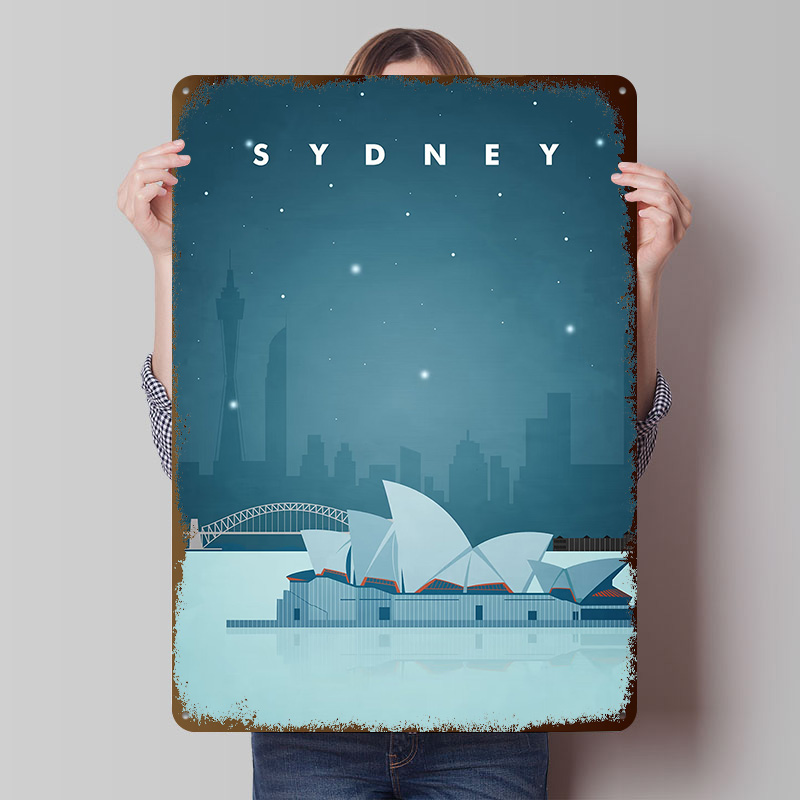 Travel Accessories For Europe - Sydney Reiseplakat Individualisierte Vintage Metallschilder Wandkunst