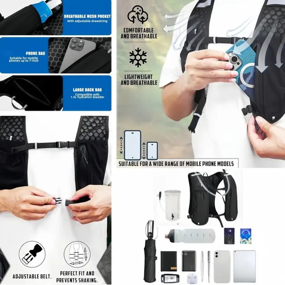 Hydration Pack Backpack - Wasserdichte Reflektierende Laufweste Atmungsaktive Verstellbare Lauf-Hydrationsweste
