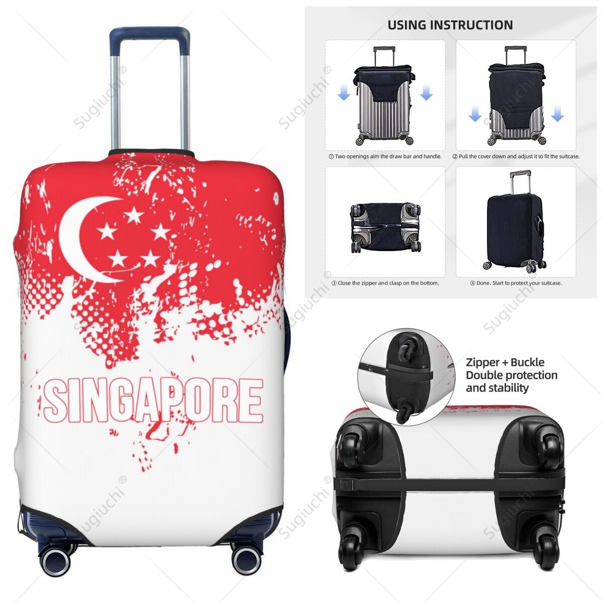 Travel Accessories Singapore - Gepäckabdeckung mit Singapur-Flagge, Koffer, elastischer Staubkoffer,